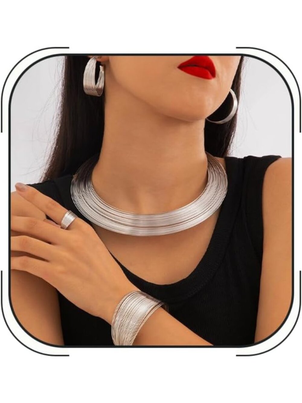 Stunning Gold & Silver African Jewelry Set: Chunky Necklace, Hoop Earrings, Ring